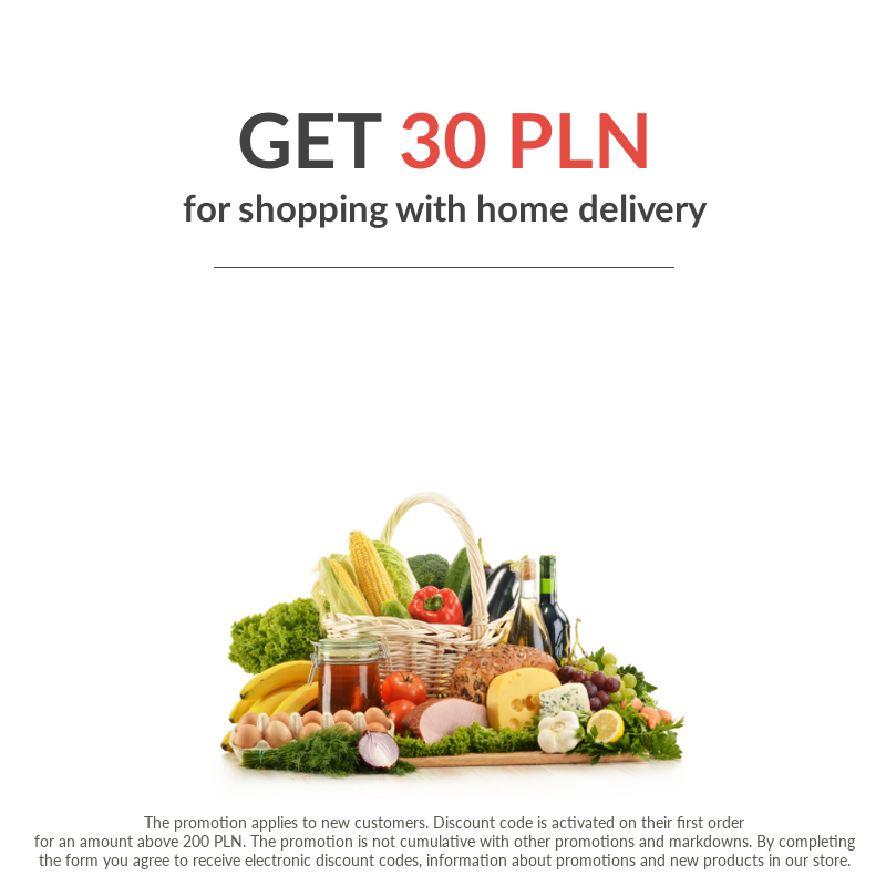 Subscribe to our newsletter and receive 30 PLN for first order at the shop InternetowySupermarket.pl