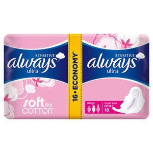 Always Ultra Sensitive Super Plus (size 2) Pads with wings, 16