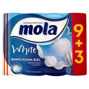 Mola White Cotton White Toilet Paper 12 rolls