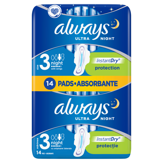 Always Ultra Night Sanitary pads with wings 14 pieces