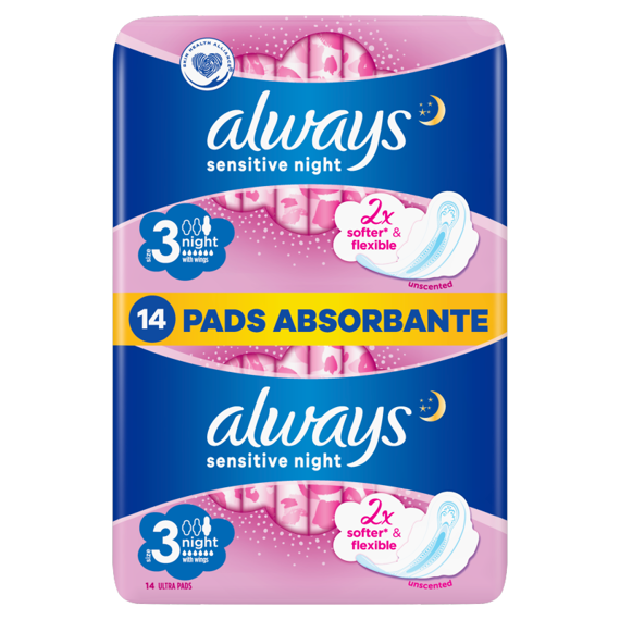 Always Ultra Sensitive Night Sanitary pads with wings 14 pieces