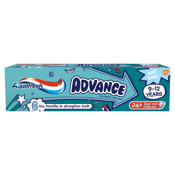 Aquafresh Advance Fluoride Toothpaste 9-12 Years 75ml