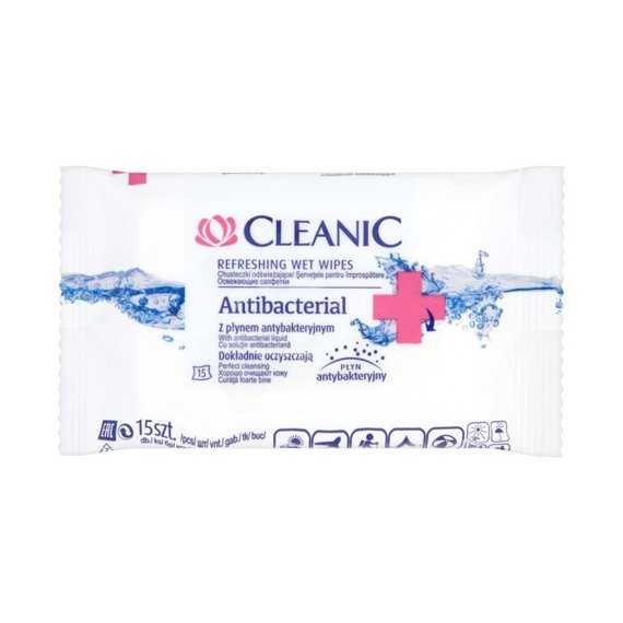 Cleanic Antibacterial wipes refreshing antibacterial liquid with 15 pieces