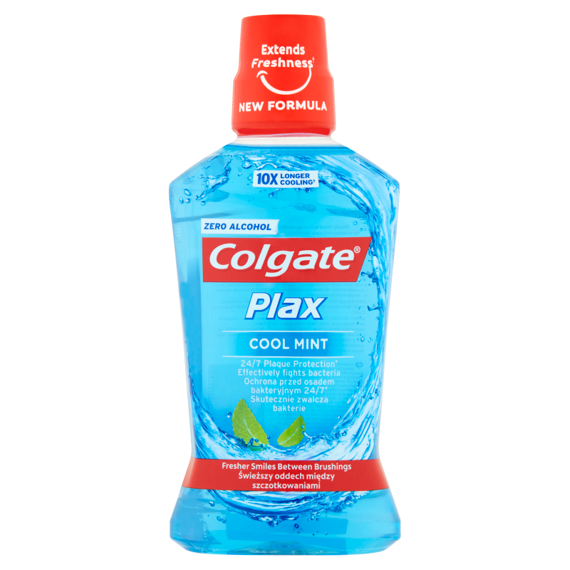 Colgate Plax Cool Mint Mouthwash with a mint flavor