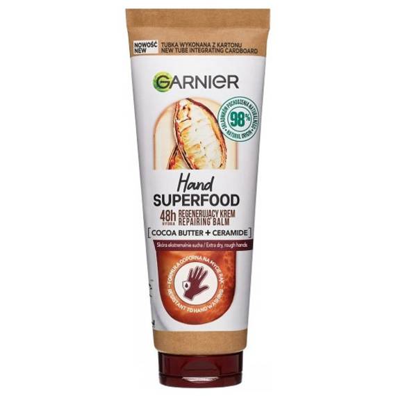 Garnier Hands Superfood Regenerujący krem do rąk z masłem kakaowym i ceramidami 75 ml