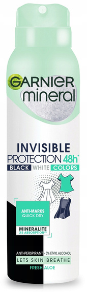 Garnier Mineral Dezodorant spray Invisible Protection 48h Fresh Aloe - Black,White,Colors 150ml