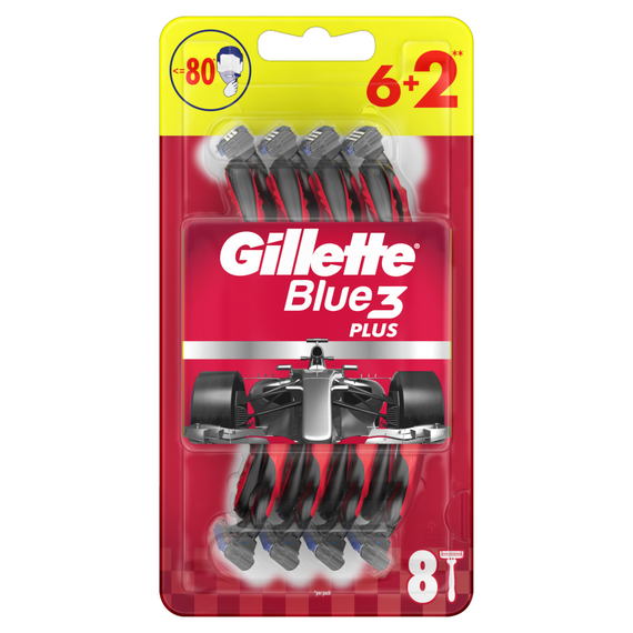 Gillette Blue3 Nitro Disposable Razor for Men, 6+2 Pieces