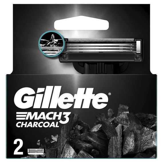 Gillette Mach3 Charcoal Men's Razor Replacement Blades, , 2 Replacement Blades