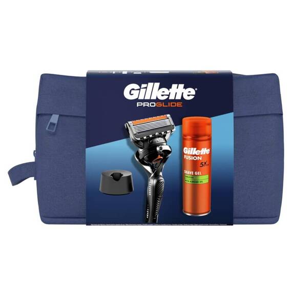 Gillette Travel Set: Proglide Razor + Fusion Shaving Gel 200ml + Razor Stand