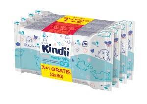 Kindii Pure Water Nawilżane chusteczki 99% wody 4x60 szt ( 3 + 1 gratis )