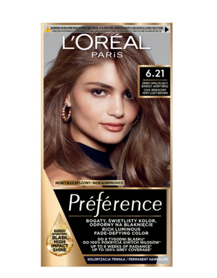 L'Oréal Paris Préférence Farba do Włosów 6.21 Zimny ​​Opalizujący Bardzo Jasny Brąz Zurich