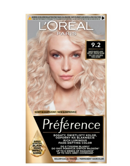 L'Oréal Paris Préférence Hair Color 92 Warsaw Very Very Light Beige Pearl Blonde