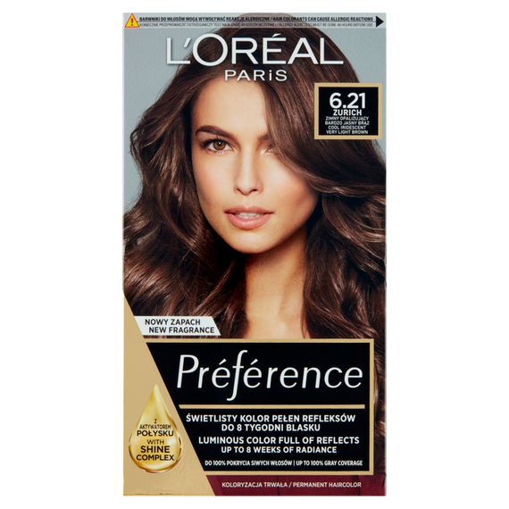 L'Oréal Paris Préférence Hair dye cold opalescent very light brown 6.21 Zurich