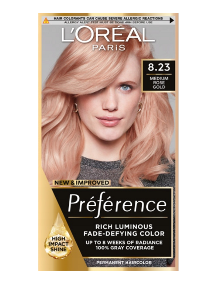 L'Oreall Preference Farba Do Włosów  8.23 Santorini Jasny Blond Opalizująco-Złocisty/ Medium Rose Gold