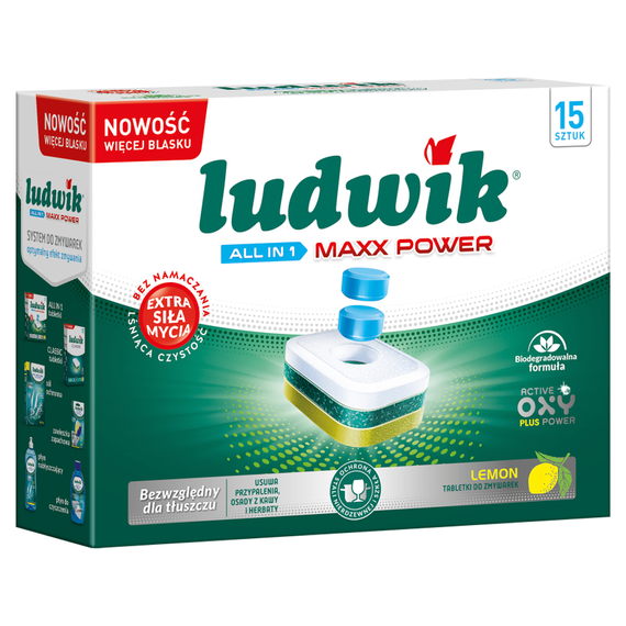 Ludwik All in 1 Maxx Power Lemon Dishwasher Tablets 270 g (15 pieces)