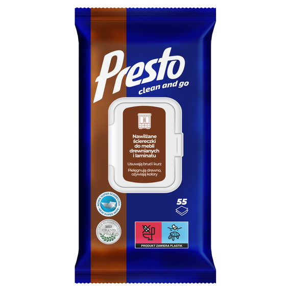 Presto Wet wipes for wooden furniture and laminate 55 pieces