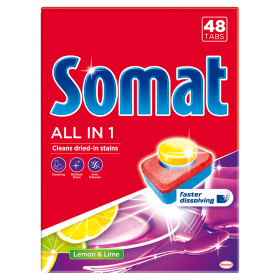 Somat All in 1 Lemon & Lime Tabletki do mycia naczyń w zmywarkach 864 g (48 sztuk))