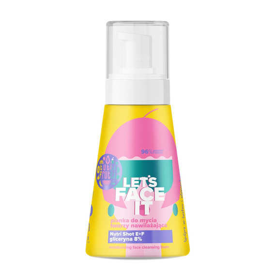 TUTTI FRUTTI Let's Face It Nawilżająca pianka do mycia twarzy z gliceryną 8% + Nutri Shot E+F, 250ml