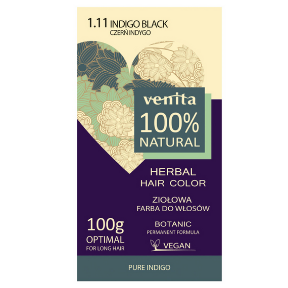 Venita 100% NATURAL Herbal Hair Dye No. 1.11 INDIGO BLACK