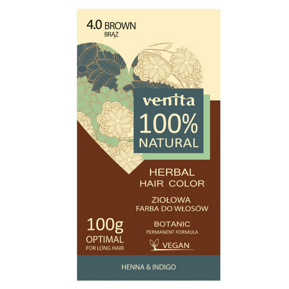 Venita 100% NATURAL Herbal Hair Dye No. 4.0 BROWN