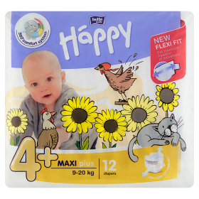 Bella Baby Happy Pieluszki jednorazowe 4+ maxi plus 9-20 kg 12 sztuk