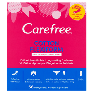 Carefree Cotton Flexiform Wkładki higieniczne bezzapachowe 56 sztuk