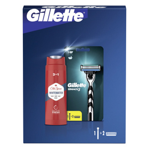 Geschenkset mit Gillette Mach3 Herrenrasierer und Old Spice Gel 3 in 1 250 ml