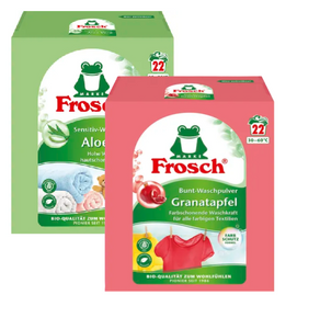 Zestaw Frosch Proszek do prania kolorów Owoc Granatu 1,45 kg+ Frosch Aloe Vera Sensitiv Proszek 1,45 kg