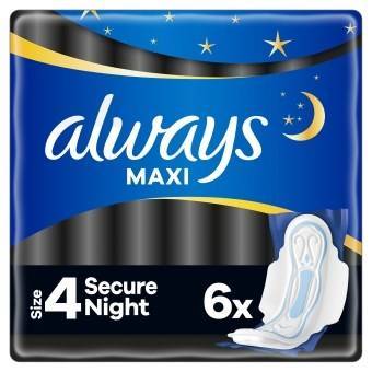  Always Maxi Night Secure 4 Podpaski Ze Skrzydełkami 6 Sztuk