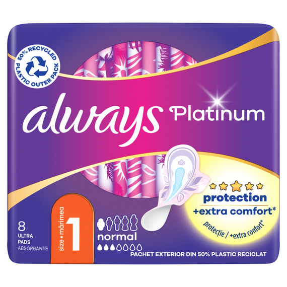 Always Platinum Damenbinden mit Flügeln Normal, 8 Stück