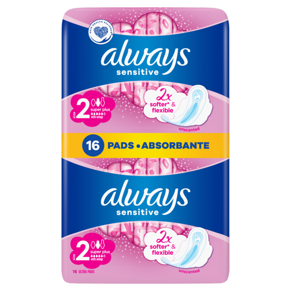 Always Ultra Sensitive Super Plus Damenbinden mit Flügeln 16 Stück