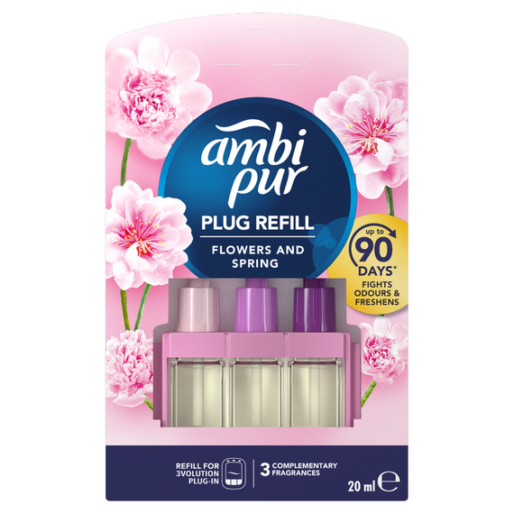 Ambi Pur mit einer Nachfüllung für den elektrischen Lufterfrischer Ambi Pur Flowers & Spring, 20 ml