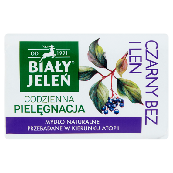 Biały Jeleń Naturseife, schwarzer Holunder und Leinen, 100 g