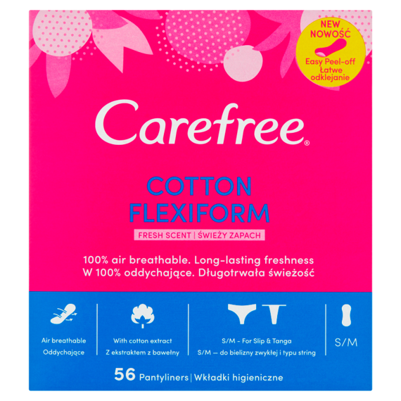 Carefree Cotton Flexiform Wkładki higieniczne świeży zapach 56 sztuk