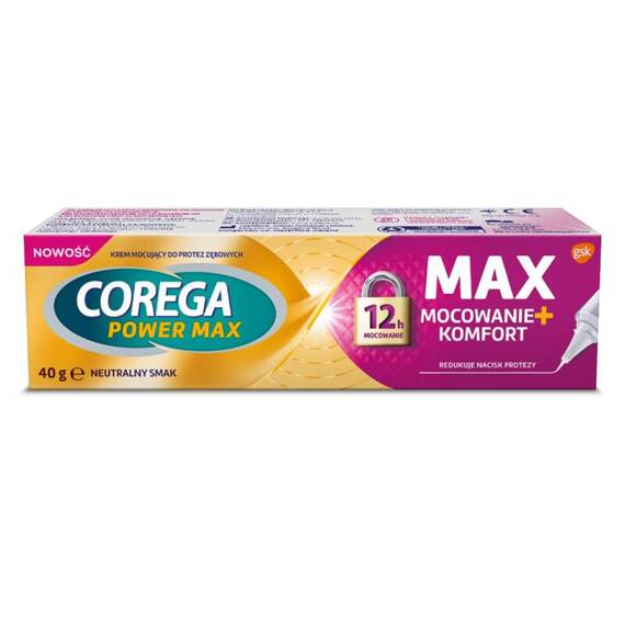 Corega Max Mocowanie + Komfort, 40g, krem do protez zębowych