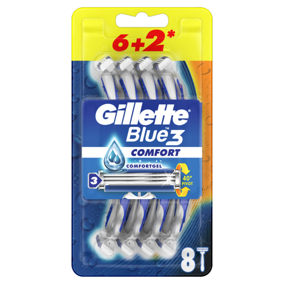 Gillette Blue3 Comfort Jednorazowa maszynka do golenia dla mężczyzn, 8 sztuk