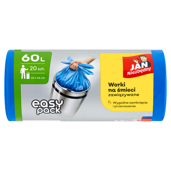 Jan Niezbędny Easy Pack Müllsäcke mit Bändern, 60 l, 20 Stück