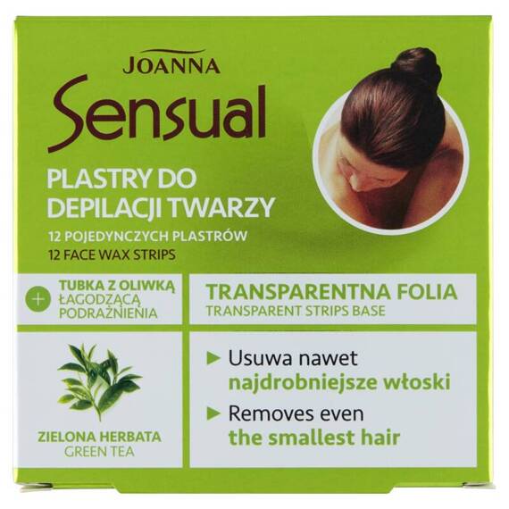 Joanna Sensual Plastry do depilacji twarzy 12 sztuk + Tubka z oliwką łagodzącą podrażnienia 10 ml