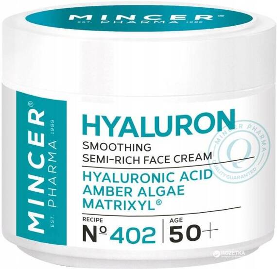 MINCER Hyaluron Liftingujący półtłusty krem do twarzy 50+ Receptura 402 50 ml KWAS HIALURONOWY+BURSZTYNOWE ALGI+MATRIXYL