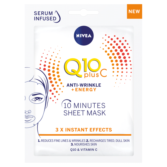 NIVEA Q10 Plus C Anti-Wrinkle + Energy 10-minutowa maska w płachcie 28 ml