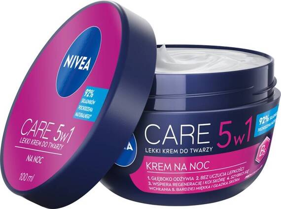 Nivea CARE 5w1 nawilżający lekki krem do twarzy na noc 100 ml