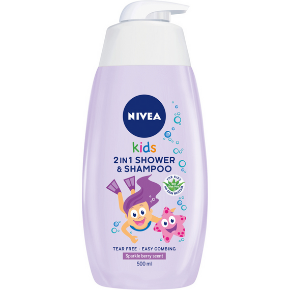 Nivea Kids 2in1 Körper- und Haarwaschgel mit dem Duft von Fruchtgummibohnen, 500 ml