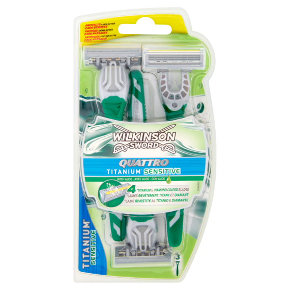 Wilkinson Sword Quattro Titanium Sensitive Jednorazowe maszynki do golenia z 4 ostrzami 3 sztuki