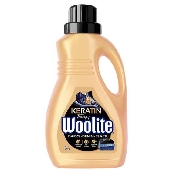 Woolite Płyn do prania tkanin czerń ciemne kolory & jeans z keratyną 0,9 l (15 prań)