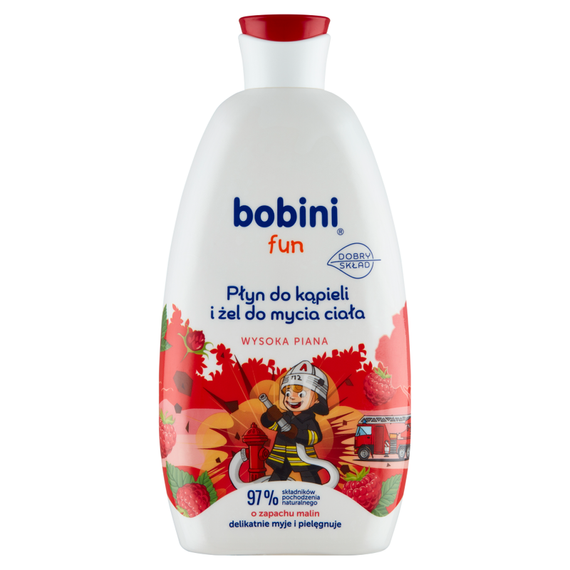 bobini Fun Badeflüssigkeit und Körperwaschgel mit Himbeerduft 500 ml