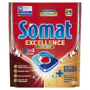 Somat Excellence Premium 5 iw 1 Caps Kapsułki do mycia naczyń w zmywarkach 468 g (24 sztuki)