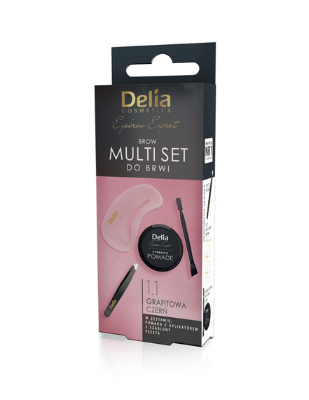 DELIA Multi Set do brwi pomada 1.1  szablony i pęsetka 2,5 g GRAFITOWA CZERŃ