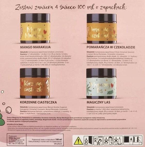 HISKIN Świąteczny zestaw 4 świec sojowych Świąteczne Zapachy 100MLX4
