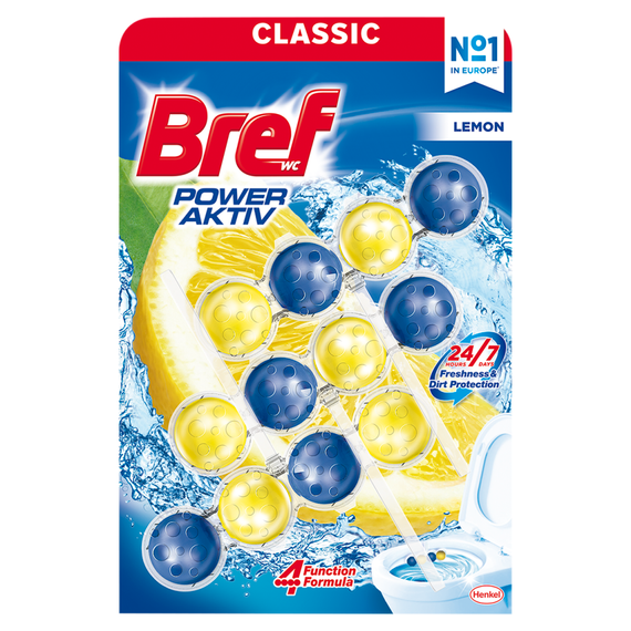 Bref WC Power Aktiv Wasch- und Duftanhänger für Toilettenschüssel Zitrone 3 x 50 g