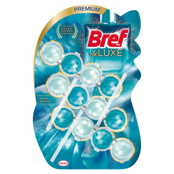 Bref WC DeLuxe Toilet bowl fragrance and cleaning hanger, charming jasmine, 3 x 50 g